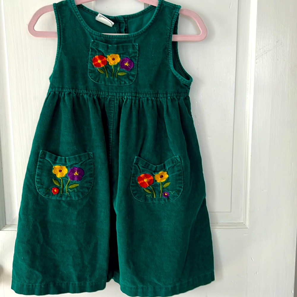 Samara girls corduroy dress with embroidered flower detail, size 5